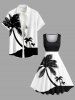 Plus Size Coconut Tree Two Tone Print Hawaii 1950s Vintage Swing A Line Dress -  
