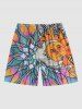 Plus Size Sun Moon Colorful Ombre Floral Colorblock Print Hawaii Drawstring Beach Shorts For Men -  