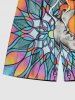 Plus Size Sun Moon Colorful Ombre Floral Colorblock Print Hawaii Drawstring Beach Shorts For Men -  