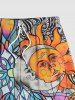 Plus Size Sun Moon Colorful Ombre Floral Colorblock Print Hawaii Drawstring Beach Shorts For Men -  