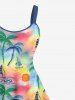 Plus Size Coconut Tree Sea Sailboat Sun Print Hawaii Ombre A Line Tank Dress -  