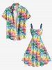 Plus Size Coconut Tree Sea Sailboat Sun Print Hawaii Ombre A Line Tank Dress -  