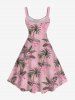 Robe Ligne A Flamant et Feuille Tropicale Imprimés de Grande Taille - Rose clair 1X