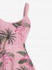 Robe Ligne A Flamant et Feuille Tropicale Imprimés de Grande Taille - Rose clair 1X