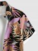 Plus Size Tropical Leaves Floral Leopard Print Hawaii Button Pocket Shirt For Men -  