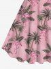 Robe Ligne A Flamant et Feuille Tropicale Imprimés de Grande Taille - Rose clair 1X