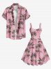 Robe Ligne A Flamant et Feuille Tropicale Imprimés de Grande Taille - Rose clair 1X