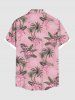 Plus Size Coconut Tree Tropical Leaves Flamingo Print Hawaii Button Pocket Shirt For Men -  