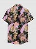 Plus Size Tropical Leaves Floral Leopard Print Hawaii Button Pocket Shirt For Men -  