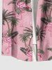 Plus Size Coconut Tree Tropical Leaves Flamingo Print Hawaii Button Pocket Shirt For Men -  