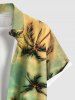 Plus Size Coconut Tree Distressed Ombre Sky Cloud Print Hawaii Button Pocket Shirt For Men -  