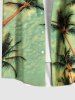 Plus Size Coconut Tree Distressed Ombre Sky Cloud Print Hawaii Button Pocket Shirt For Men -  