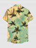 Plus Size Coconut Tree Distressed Ombre Sky Cloud Print Hawaii Button Pocket Shirt For Men -  