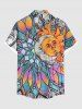 Plus Size Sun Moon Colorful Ombre Floral Colorblock Print Hawaii Button Pocket Shirt For Men -  