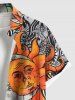 Plus Size Sun Moon Colorful Ombre Floral Colorblock Print Hawaii Button Pocket Shirt For Men -  