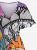 Plus Size Colorful Ombre Dreamcatcher Sun Moon Colorblock Print Split Pocket A Line Dress -  