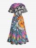 Plus Size Colorful Ombre Dreamcatcher Sun Moon Colorblock Print Split Pocket A Line Dress -  