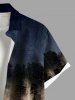 Plus Size Ombre Colorblock Mountain Trees Print Buttons Pocket Hawaii Shirt For Men -  