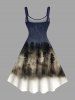Plus Size Ombre Colorblock Mountain Trees Print Hawaii Tank Dress -  
