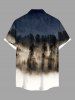 Chemise Décontractée Boutonnée en Blocs de Couleurs Arbre et Montagne Imprimés avec Poche de Grande Taille pour Homme - Bleu 3XL