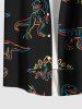 Plus Size Stick Figure Dinosaur Print Buttons Pocket Hawaii Shirt For Men -  