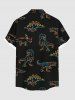 Plus Size Stick Figure Dinosaur Print Buttons Pocket Hawaii Shirt For Men -  