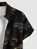 Plus Size Stick Figure Dinosaur Print Buttons Pocket Hawaii Shirt For Men -  