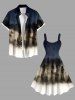 Plus Size Ombre Colorblock Mountain Trees Print Hawaii Tank Dress -  