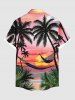 Plus Size Coconut Tree Sun Cloud Hammock Print Buttons Pocket Hawaii Shirt For Men -  
