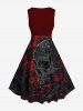 Plus Size Skull Galaxy Sun Print Hawaii 1950s Vintage Dress -  