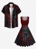 Plus Size Skull Galaxy Sun Print Hawaii 1950s Vintage Dress -  