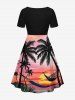 Plus Size Coconut Tree Sun Cloud Hammock Print Cinched Hawaii Dress -  