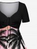 Plus Size Coconut Tree Sun Cloud Hammock Print Cinched Hawaii Dress -  