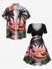 Plus Size Coconut Tree Sun Cloud Hammock Print Cinched Hawaii Dress -  