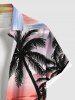Plus Size Coconut Tree Sun Cloud Hammock Print Buttons Pocket Hawaii Shirt For Men -  