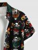Chemise Manches Longues Boutonnée à Imprimé Crânes et Fruits Colorés Grande-Taille pour Hommes - Noir S