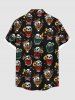 Chemise Manches Longues Boutonnée à Imprimé Crânes et Fruits Colorés Grande-Taille pour Hommes - Noir S