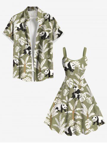 Coconut Tree Tropical Leaf Panda Print Plus Size Matching Hawaii Beach Outfit For Couples - LIGHT GREEN