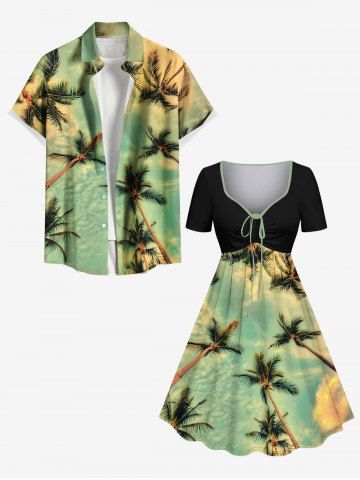 Coconut Tree Distressed Ombre Sky Cloud Print Plus Size Matching Hawaii Beach Outfit For Couples