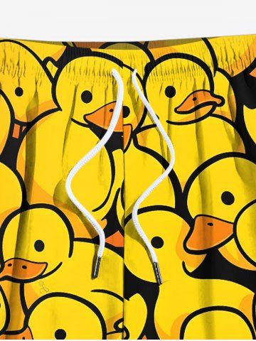 Plus Size Cute Duck Print Hawaii Drawstring Beach Shorts For Men
