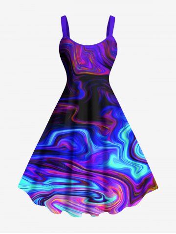 Plus Size Colorful Ocean Currents Print Hawaii Tank Dress - PURPLE - M