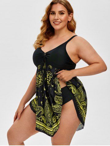 Plus Size & Curve Paisley Handkerchief Padded Modest Tankini  Swimsuit