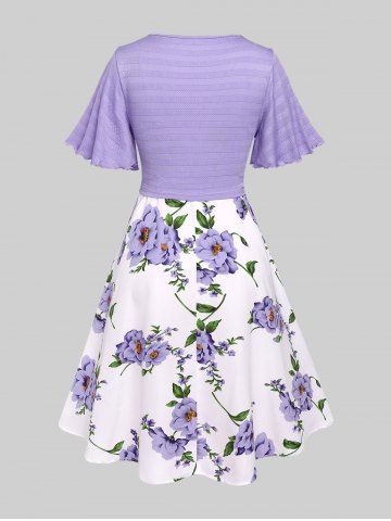 Plus Size Twisted Plunging Crop Top and 3D Flower Print Spaghetti Strap Cottagecore Dress