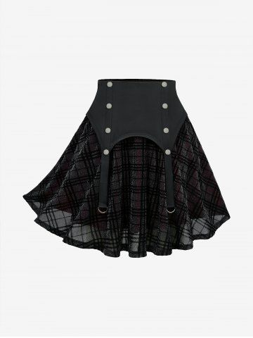 Plus Size Silver Flocking Plaid Button Skirt - BLACK - 2X | US 18-20
