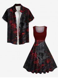 Skull Galaxy Sun Print Plus Size Matching Hawaii Beach Outfit For Couples -  