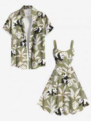 Tenue de plage hawaïenne assortie grande taille à imprimé panda et feuilles tropicales de cocotier pour couples - Vert clair 