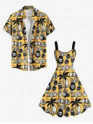 Lunettes de Soleil et Rouleau en Forme de Crâne à Fruits et Océan Grande-Taille pour Couples - Jaune 