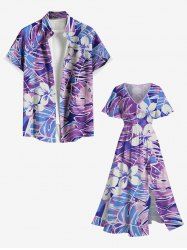 Tropical Leaf Flowers Print Plus Size Matching Hawaii Beach Outfit For Couples -  