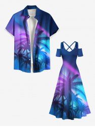 Coconut Tree Ombre Light Beam Print Plus Size Matching Hawaii Beach Outfit For Couples -  