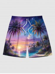 Short de Plage Ombré Arbre de Noix de Coco Imprimé de Grande Taille pour Homme - Noir 5XL